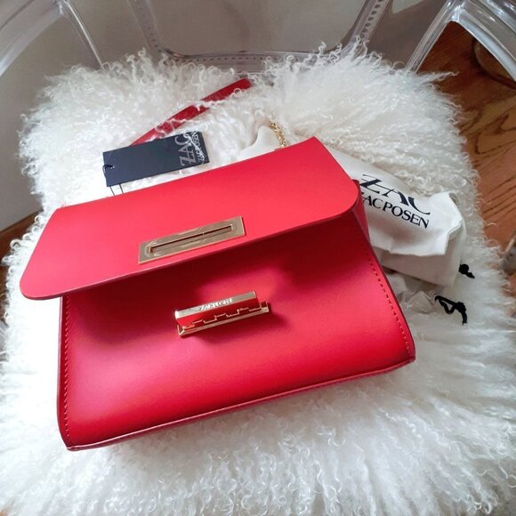 NWT ZAC Zac Posen Eartha mini chain strap red leather shoulder handbag - Picture 5 of 8